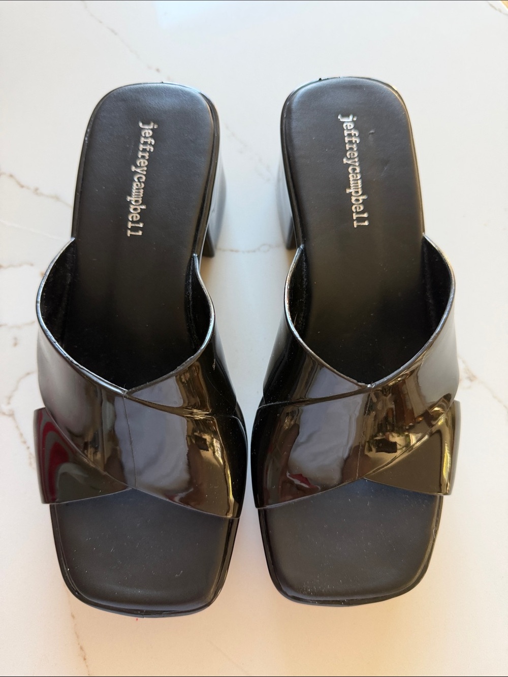 Jeffrey Campbell Glossy Black Patent Slide Mules